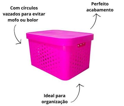 Imagem de Caixa organizadora grande 17 litros pink qualidade resistente com tampa
