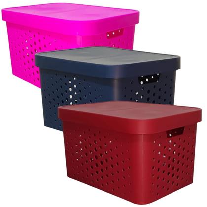 Imagem de Caixa organizadora grande 17 litros pink qualidade resistente com tampa