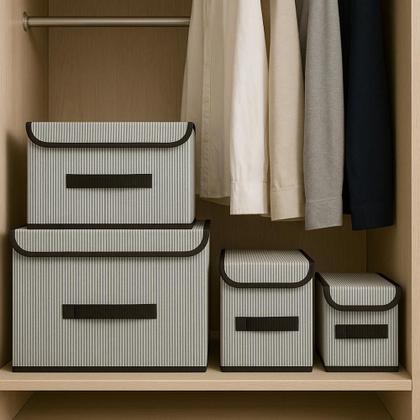 Imagem de Caixa Organizadora Grande 36x23x22cm Dobrável Tecido Tnt Tampa e Alça Cesto Organizador Multiuso Empilhável Organizar