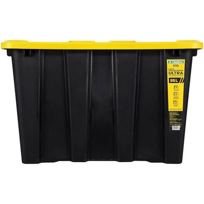 Imagem de Caixa Organizadora Grande Plástica Empilhável Tampa com Trava 55L Ferramentas Preto Ultra Vig Ordene