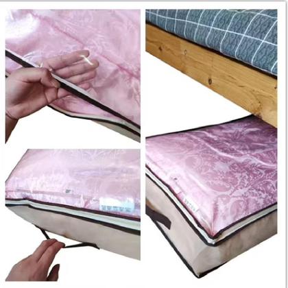 Imagem de Caixa Organizadora Guarda Manta Lençol Edredom Organiza Guarda Roupa Quarto Multiuso Com Ziper E