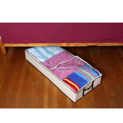 Imagem de Caixa Organizadora Guarda Manta Lençol Edredom Organiza Guarda Roupa Quarto Multiuso Com Ziper E