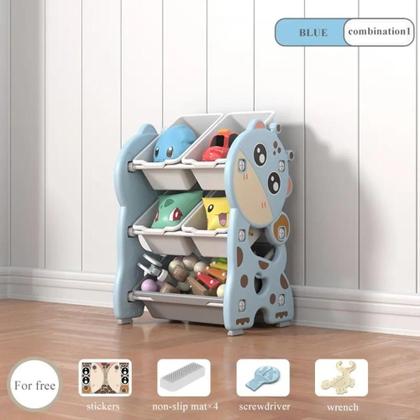 Imagem de Caixa organizadora infantil estante brinquedos bau quarto bebe multiuso azul girafinha