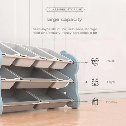 Imagem de Caixa organizadora infantil estante brinquedos bau quarto bebe multiuso porta treco armario azul