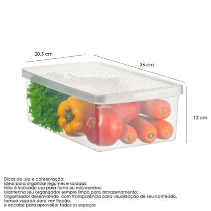 Imagem de Caixa Organizadora Média para Frutas Verduras Com Tampa Transparente Plástica Multiuso Retangular Casa Geladeira Organizador Armário Bancada Cozinha