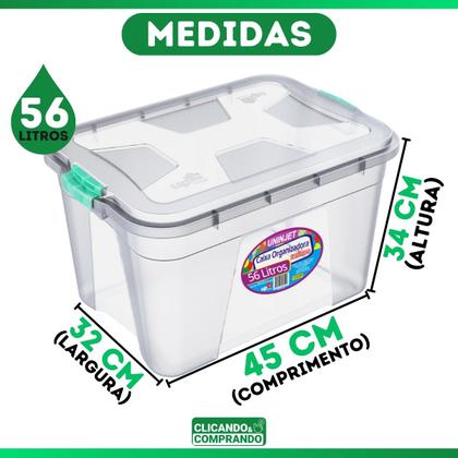 Caixa Organizadora Multiuso Armazenamento Organização Tamanho Grande Transparente 56 Litros - Uninjet Imagem de Caixa Organizadora Multiuso Armazenamento Organização Tamanho Grande Transparente 56 Litros