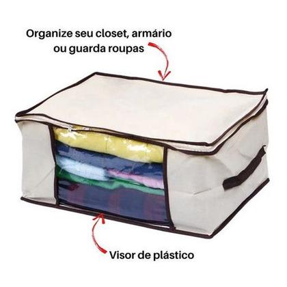 Imagem de Caixa Organizadora Multiuso Grande Tampa Organizador Guarda Roupa Lençol Travesseiro 60x45x30