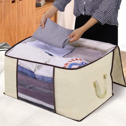 Imagem de Caixa Organizadora Multiuso Grande Tampa Organizador Guarda Roupa Lençol Travesseiro 60x45x30