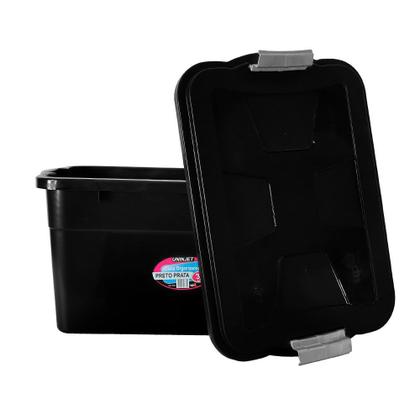 Imagem de Caixa Organizadora Multiuso Plástica 30 Litros com Tampa Preta - Ideal para Armazenamento e Organização de Brinquedos, Documentos e Ferramentas