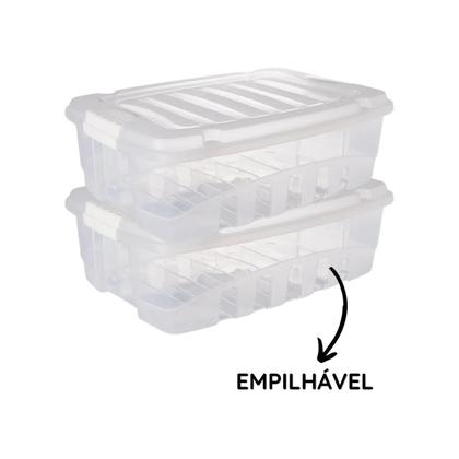 Imagem de Caixa Organizadora Multiuso Resistente 26,5 Litros Grande com Tampa Transparente Trava Laterais Empalhável