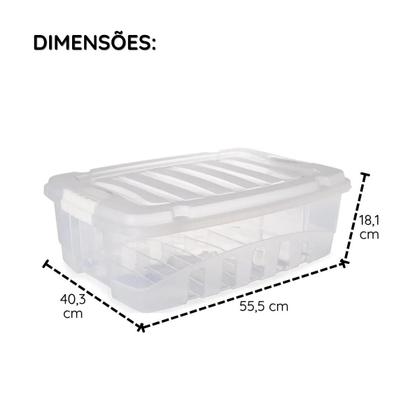 Imagem de Caixa Organizadora Multiuso Resistente 26,5 Litros Grande com Tampa Transparente Trava Laterais Empalhável