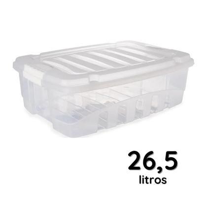 Imagem de Caixa Organizadora Multiuso Resistente 26,5 Litros Grande com Tampa Transparente Trava Laterais Empalhável