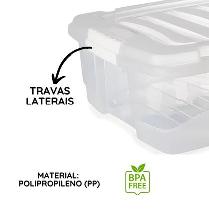 Imagem de Caixa Organizadora Multiuso Resistente 26,5 Litros Grande com Tampa Transparente Trava Laterais Empalhável