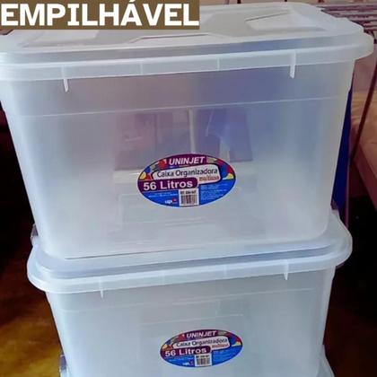 Imagem de Caixa Organizadora Multiuso Transparente Ideal para Guardar Roupas Brinquedos Material de Escritório Escolar 56 Litros