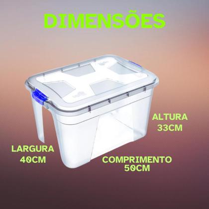 Imagem de Caixa Organizadora Multiuso Transparente Ideal para Guardar Roupas Brinquedos Material de Escritório Escolar 56 Litros