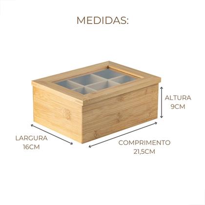 Imagem de Caixa Organizadora Para Chá Sense C/ 6 Divisórias Bambu - Ou