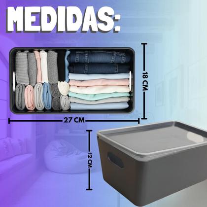 Imagem de Caixa Organizadora Plástica Resistente 12L Cinza com Tampa Acrílico Transparente