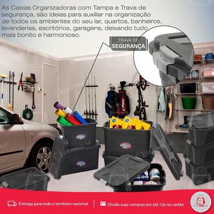 Caixa Organizadora Preta Multiuso Uninjet Tampa com Travas 56 Litros Imagem de Caixa Organizadora Preta Multiuso Uninjet Tampa com Travas 56 Litros