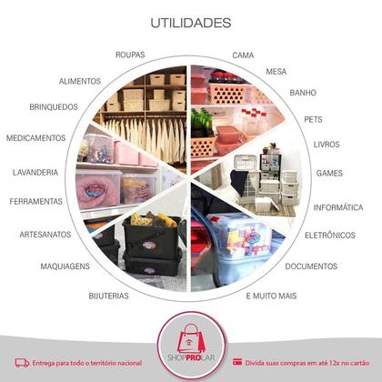 Caixa Organizadora Preta Multiuso Uninjet Tampa com Travas 56 Litros Imagem de Caixa Organizadora Preta Multiuso Uninjet Tampa com Travas 56 Litros
