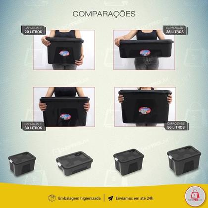 Caixa Organizadora Preta Multiuso Uninjet Tampa com Travas 56 Litros Imagem de Caixa Organizadora Preta Multiuso Uninjet Tampa com Travas 56 Litros