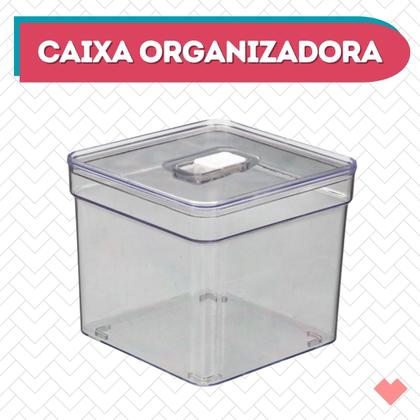 Imagem de Caixa Organizadora Quadrada Transparente Com Tampa Multiuso 1 UN