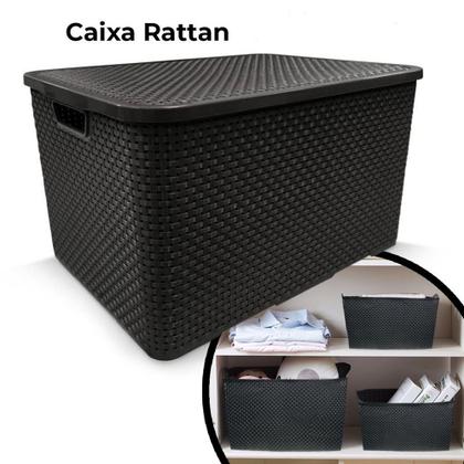 Imagem de Caixa Organizadora Rattan Cesto Multiuso Decorativo Com tampa 20 Litros Preta Arqplast