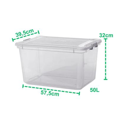 Imagem de Caixa Organizadora Transparente 50l Tampa Com Travas Baú Resistente Empilhável 