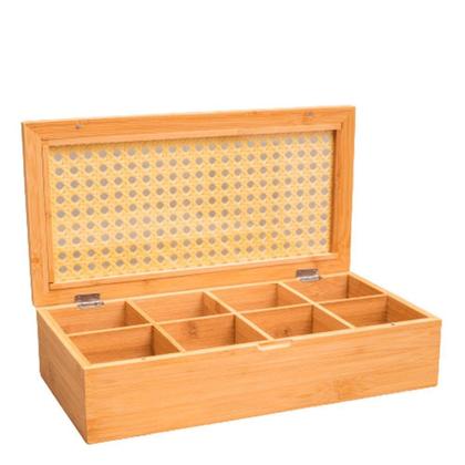 Imagem de Caixa para Chá de Bambu e Palha 8 Divisórias 32X17X7,5CM - Oikos