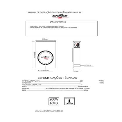 Imagem de Caixa Passiva Slim 8 Polegadas - 200w Rms - Unlike
