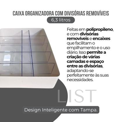 Imagem de Caixa Plástica Com Divisória 6,3l Organizador Multiuso Com Tampa