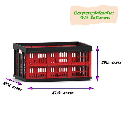 Imagem de Caixa Plástica Organizadora com 45 Litros Dobrável 54x38 cm Grande 