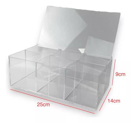 Imagem de Caixa Porta Chá Divisórias 6 Nichos Tampa Acrílico Cristal