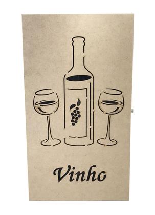 Imagem de Caixa Porta Garrafa Vinho e Taças Laser Articulada em MDF