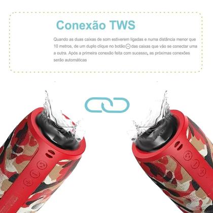 Imagem de Caixa Portátil Bluetooth 5.0 Sem Fio Subwoofer - Vermelho