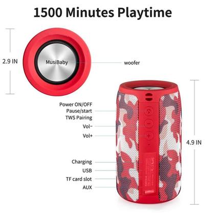 Imagem de Caixa Portátil Bluetooth 5.0 Sem Fio Subwoofer - Vermelho