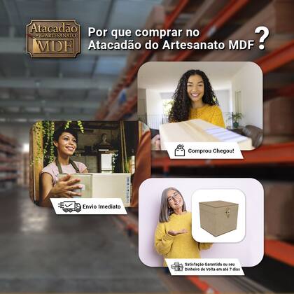 Imagem de Caixa Quadrada com Dobradiça e Fecho Personalizado 10x10x10 Mdf Madeira