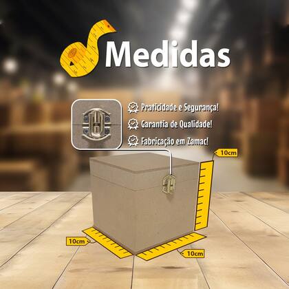 Imagem de Caixa Quadrada com Dobradiça e Fecho Personalizado 10x10x10 Mdf Madeira
