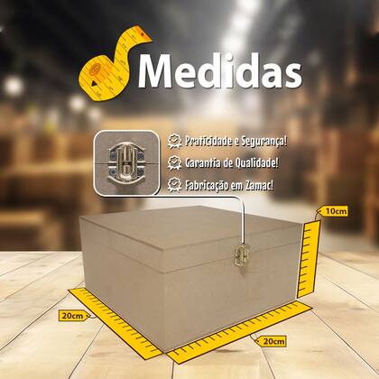 Imagem de Caixa Quadrada com Dobradiça e Fecho Personalizado 20x20x10 Kit 20un Mdf Madeira