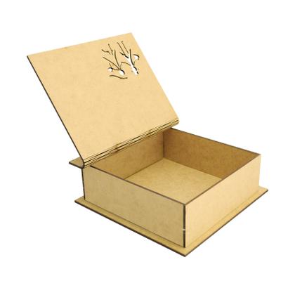 Imagem de Caixa Quadrada Tampa Dobravel Casal Noivos 15x15x5 Laser Mdf Madeira