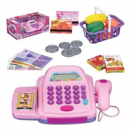Imagem de Caixa Registradora Infantil com Acessórios Luz e Som Cor: Rosa