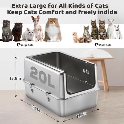 Imagem de Caixa sanitária IPOW XXL toda em aço inoxidável para gatos grandes