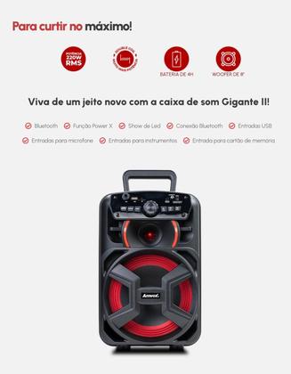 Imagem de Caixa Som Amplificada Bluetooth Amvox ACA 221 GIGANTE 220w Usb Karaokê Adaptador P/ 2 Microfones C/Fio
