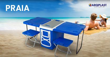 Imagem de Caixa Térmica 32 L Com Mesa E Cadeira Praia Camping 5 Em 1 Azul