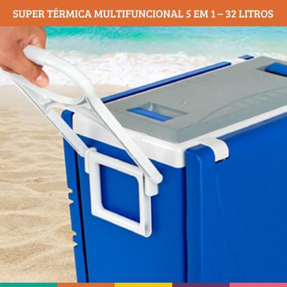 Imagem de Caixa Térmica 32 Litros Mesa com Banqueta 5 Em 1 Cooler com Rodinha e Alça