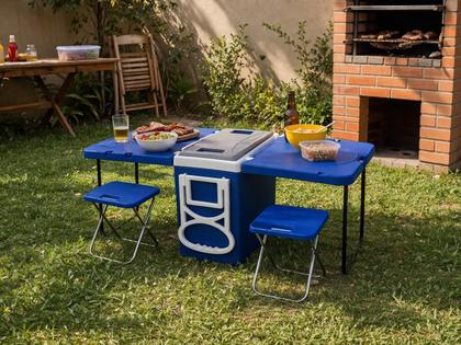 Imagem de Caixa Térmica 32 Litros Mesa com Banqueta 5 Em 1 Cooler com Rodinha e Alça