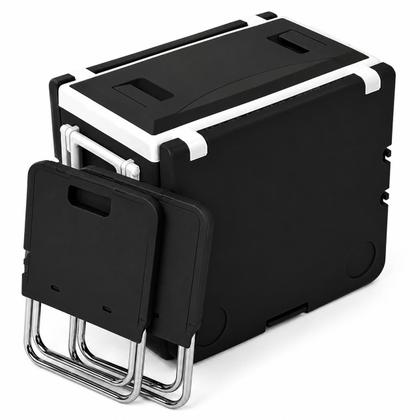 Imagem de Caixa Térmica 32L com Rodas Vira Mesa e 6 Bancos Dobráveis Cooler para Praia Camping Churrasco Piquenique Portátil