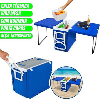 Caixa Termica 32lts Multifuncional 3 Em 1 Mesa Rodinha Alças