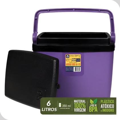 Imagem de Caixa Térmica Açai 6 Litros Com Tampa Preta Camping Cooler