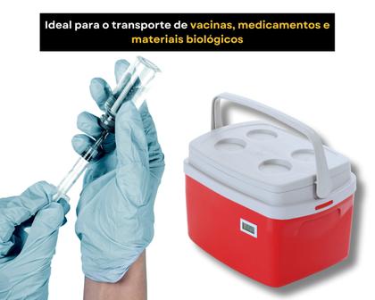 Imagem de Caixa Térmica Cooler 12 litros com Termômetro Digital Certificado de Calibração para Transporte Vacinas Medicamentos e Refrigerados