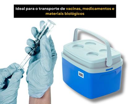 Imagem de Caixa Térmica Cooler 12 litros com Termômetro Digital Certificado de Calibração para Transporte Vacinas Medicamentos e Refrigerados